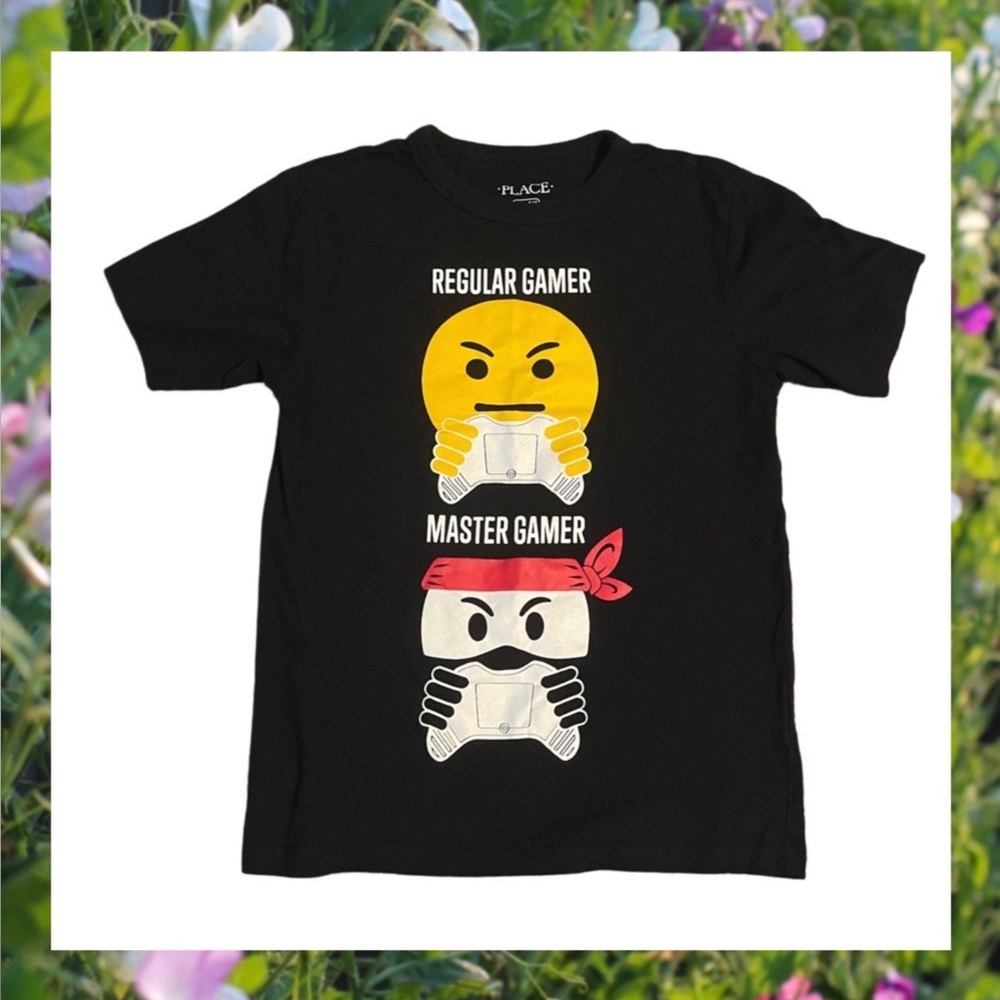 Children's Place Boy's Black Gamer Emoji Graphic T-Shirt. Size S 5/6